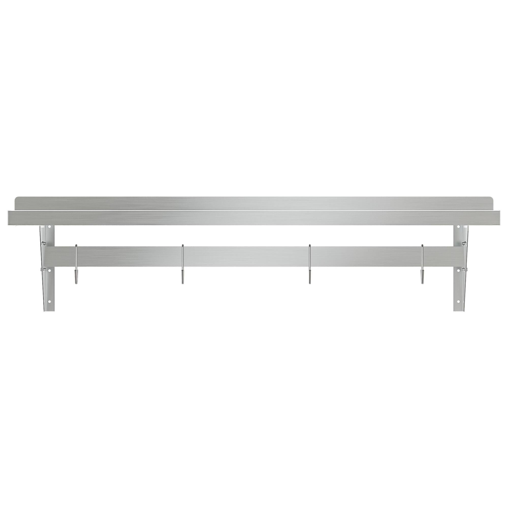 Left. Koolmore - 12" x 48" 18-Gauge Stainless-Steel Heavy Duty Wall Shelf with Pot Rack, WMPS-1248 . - Stainless-Steel.