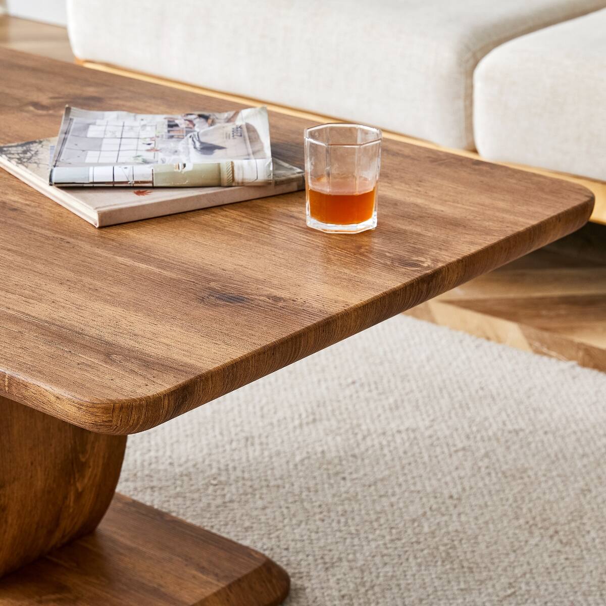 Alt View 10. Loheer - Loheer 47 inch rectangular coffee table, wood color MDF table for living room - Wood.