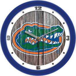 MpDirect - Florida Gators 11.5'' Suntime Premium Glass Face Weathered Wood Wall Clock - Multicolor