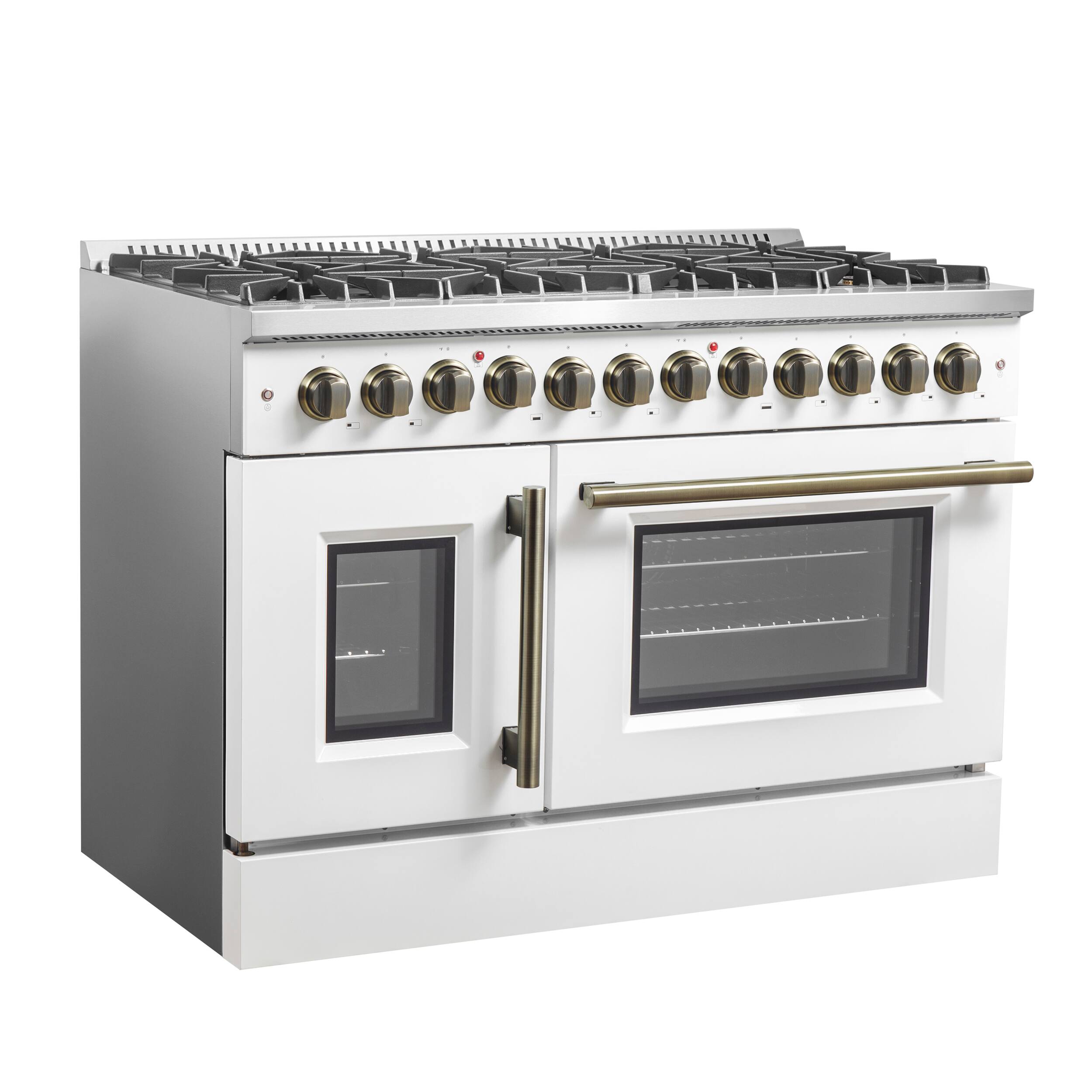 Left. Forno Appliances - Galiano 6.58 Cu. Ft. Freestanding Dual Fuel True Convection Range - White.