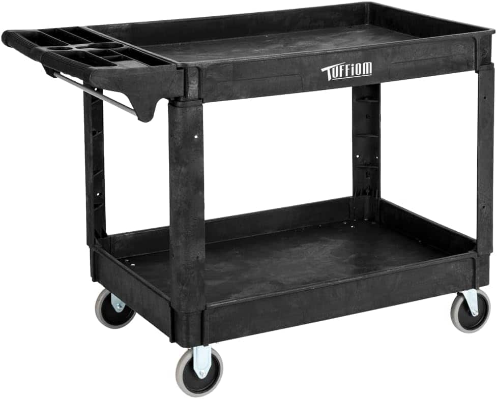 Winado - 2 Tier Shelf Utility Cart Rolling Mobile Storage Organizer with Handle, Wheels, Shelves, 550lbs Capacity for Garage Home - Black