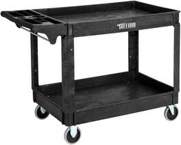 Winado - 2 Tier Shelf Utility Cart Rolling Mobile Storage Organizer with Handle, Wheels, Shelves, 550lbs Capacity for Garage Home - Black