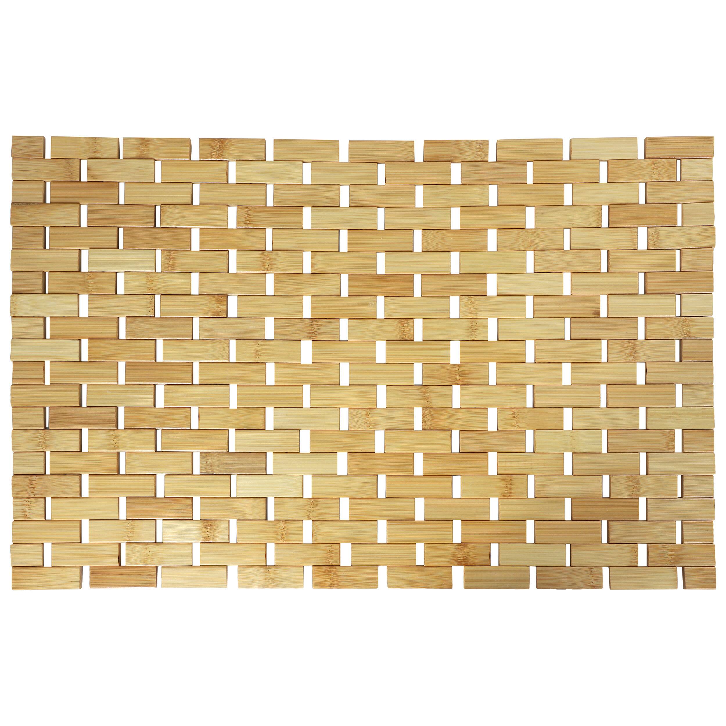 Front. MegaChef - MegaChef Bamboo Wood 16.25 x 24.5 Inch Rectangle Bathroom Mat - Brown.