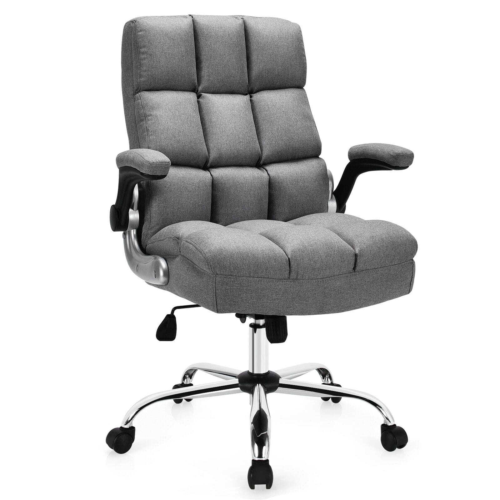 WELLFOR - Adjustable Swivel Office Chair with High Back and Flip-up Arm for Home and Office - Gray