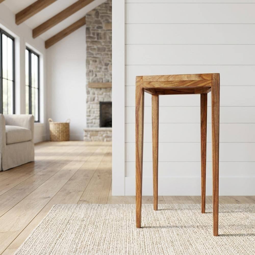 Angle. Starlight Canyon Home - Distressed Wood Scatter Table, Mid-Century Modern Side Table - Light Brown.