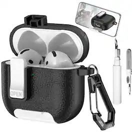 Dteck - Earphone Case for Apple Airpods 4th Gen with Phone Holder & Keychain,Leather Texture Earbuds Cover for Man Women - Whiteblack
