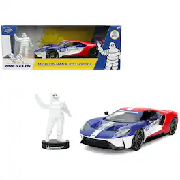 2017 Ford GT Blue and Red with White Stripes with Michelin Man Figure "Michelin Tires" 1/24 Car by Jada