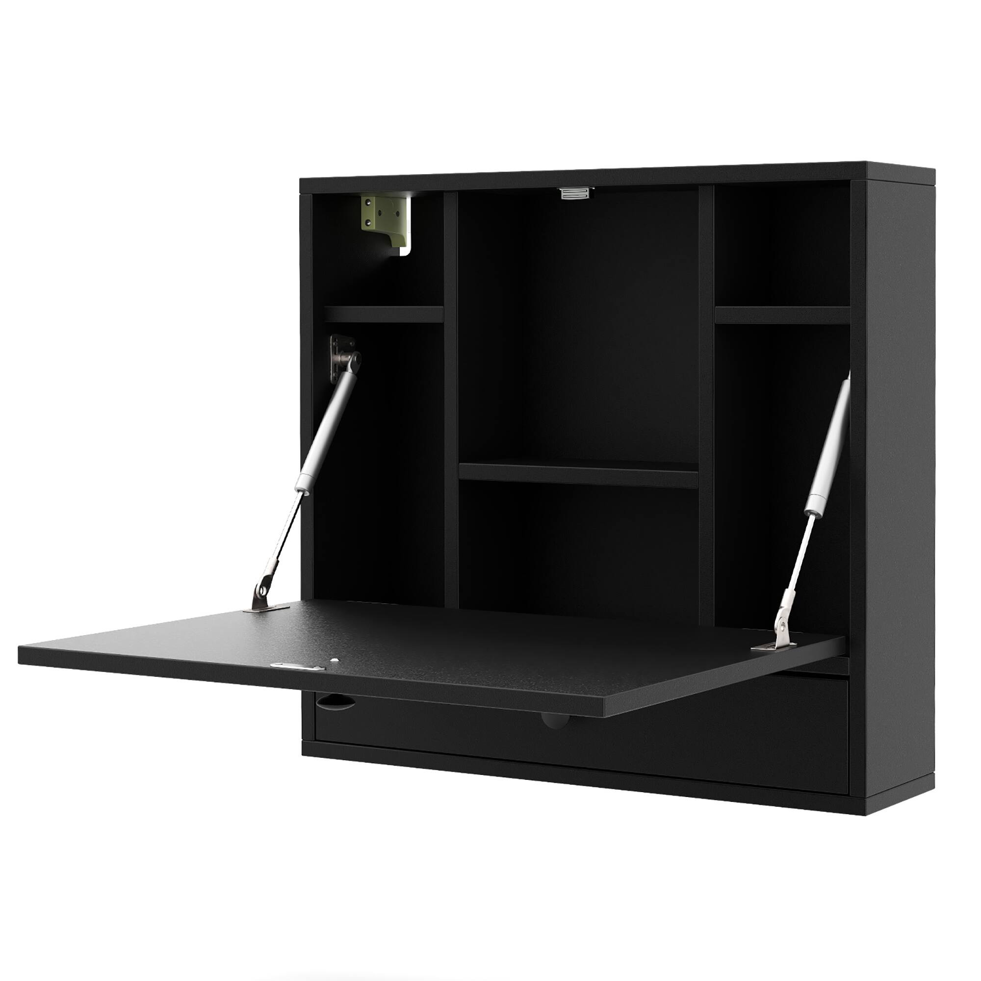 Alt View 8. Gymax - Gymax Wall-mounted Desk Floating Computer Workstation w/ Storage Shelves Home Office Black - Black.