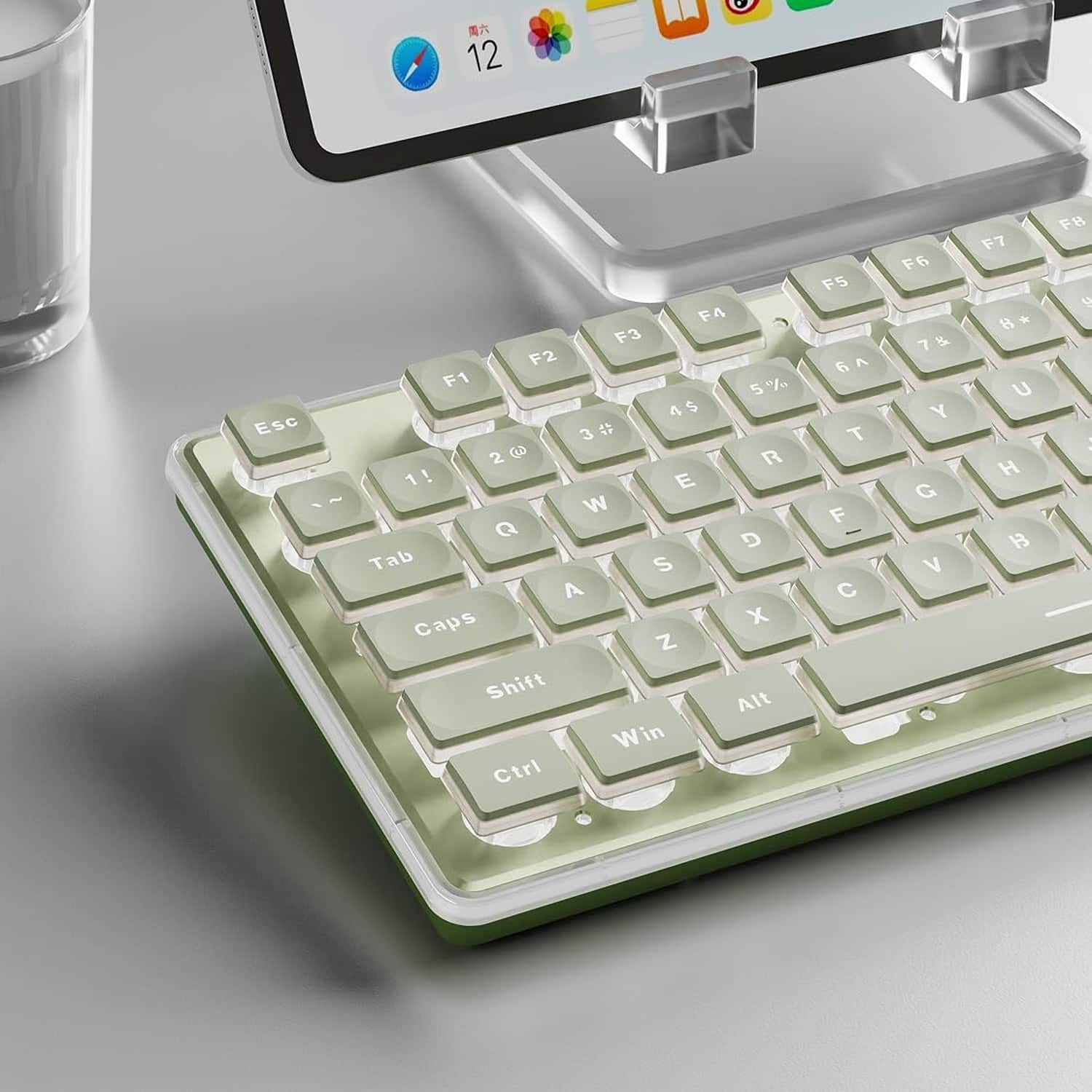 PARKER SLATER - F98 wired keyboard with smart display, knob, 98 keys, metal panel, and cute cream design - Green