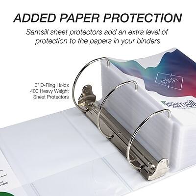 ADDED PAPER PROTECTION  
Samsill sheet protectors add an extra level of protection to the papers in your binders  

6" D-Ring Holds 400 Heavy Weight Sheet Protectors  

JAUHHA Samsill 2023