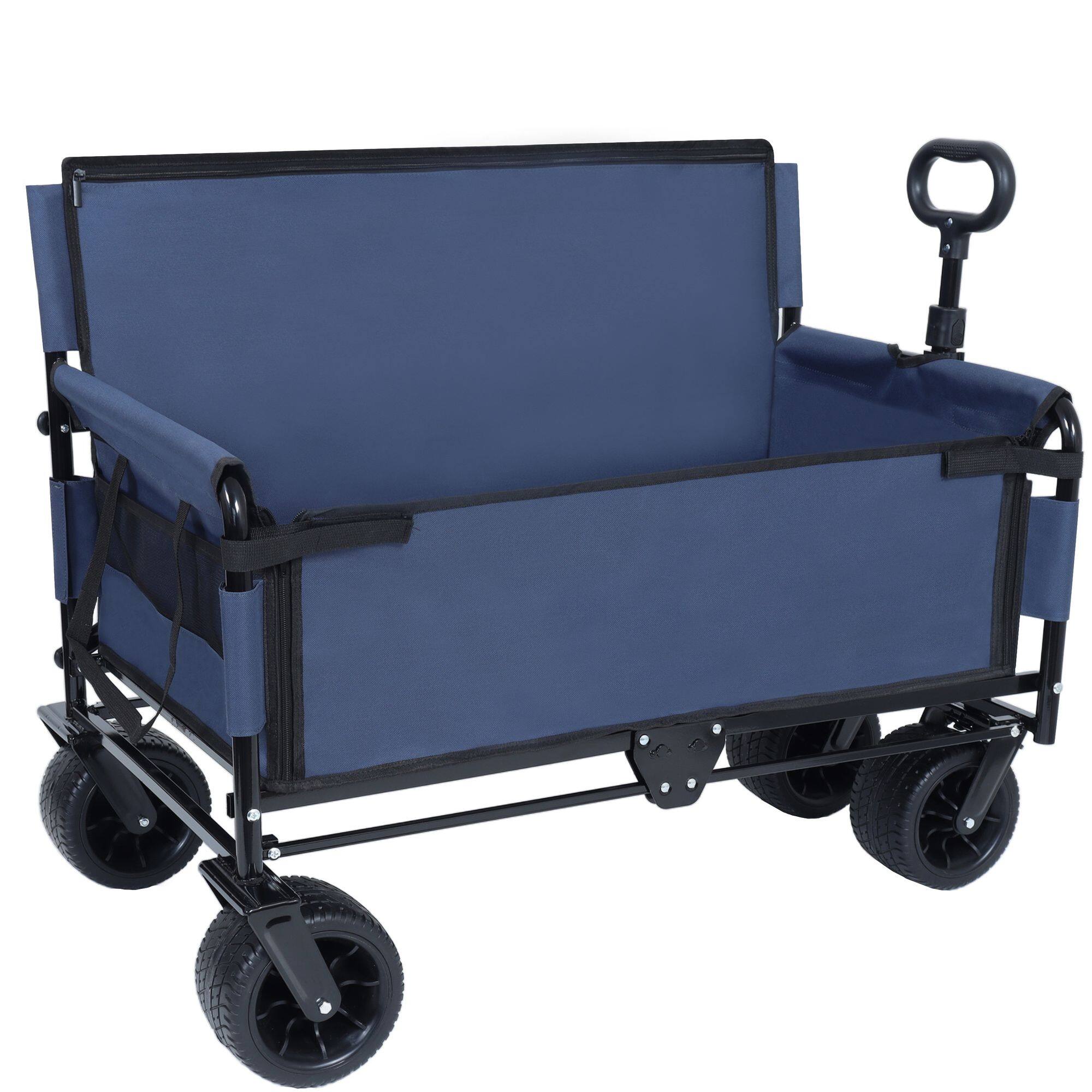 Angle. Loheer - Loheer Folding Wagon Cart with Bench Seat, 500lbs Heavy-Duty Utility Wagon 180L, All-Terrain Beach Cart, Dark Blue.