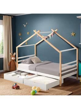 Trinkets Crazed - Twin House Bed With Drawers,Wooden Twin Bed Frame With Storage,Bed House Bed,No Box Spring Needed - White