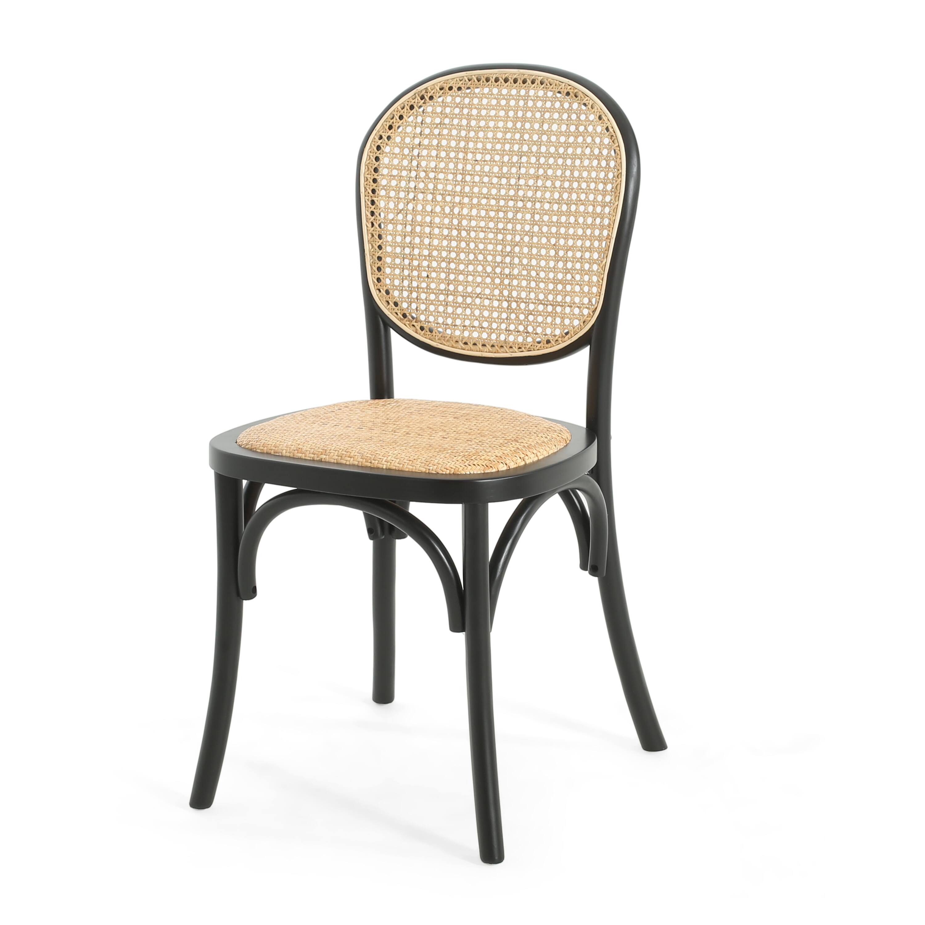 Alt View 1. Mondawe - Set of 2 Rattan and Birch Wood Dining Chairs - Light Brown.
