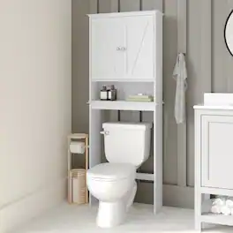 Emma + Oliver - Farmhouse Over the Toilet Cabinet with Shelves and Magnetic Closure Doors - White