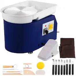 VEVOR - Pottery Wheel 28cm Pottery Forming Machine with Detachable Basin Foot Pedal Control 350W Art Craft DIY Clay Tool - Blue