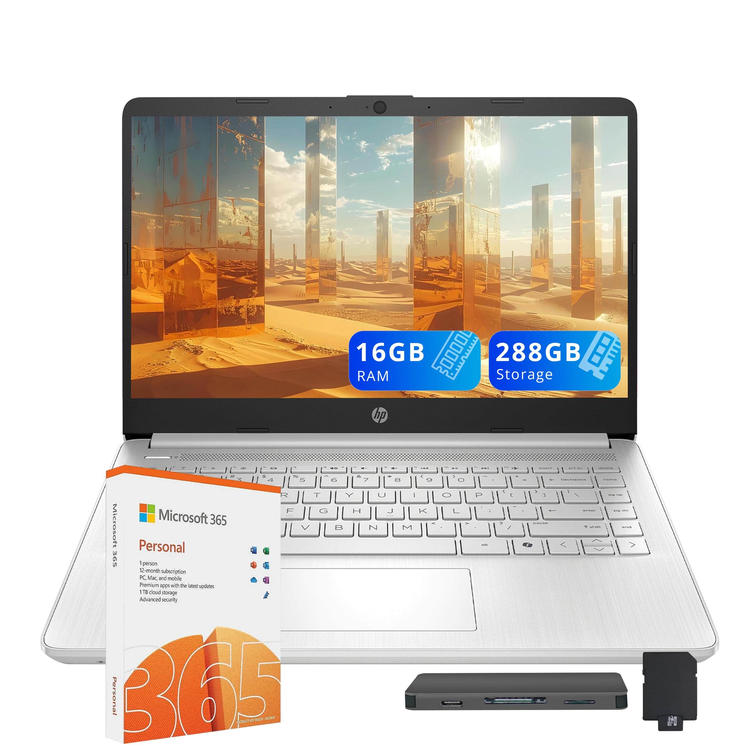 HP - Stream 14" HD Laptop,Intel N150,16GB RAM,128GB UFS+128GB Dock Set,Intel Graphics,1 Year Office 365,Win 11s - Silver