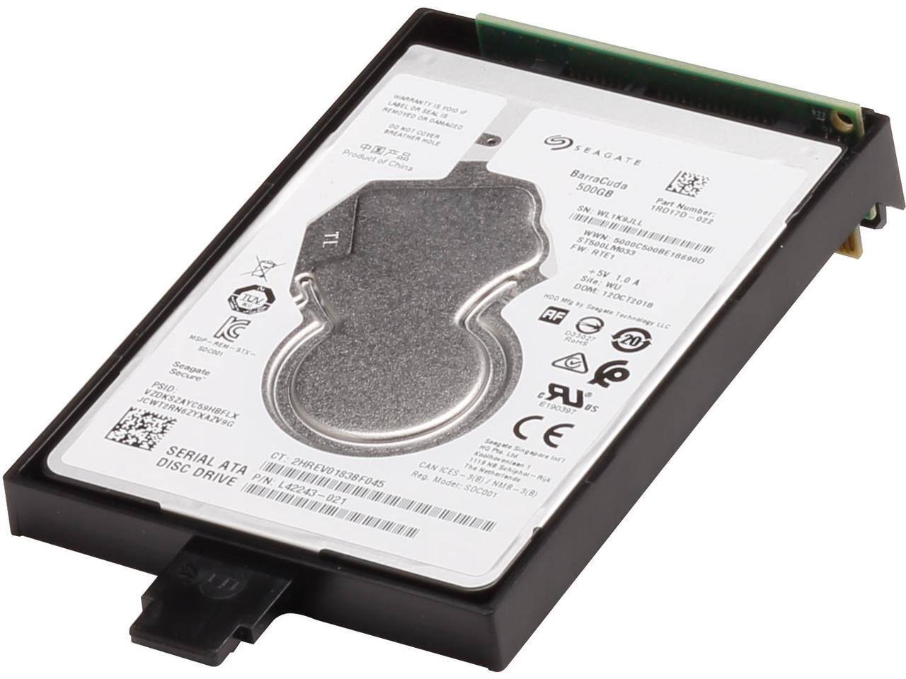 Lael Warranty is void if seal is removed. Do not damage breather not cover. Whole product of Seagate China. BarraCuda 500GB Part SN: WI 180170-0 Number: MC 1K9JLL 021 TE WWN: FW: ST500LM033 RTE 5000C500BE186900 +5V Site: WU 1.0A A DOM TUV NOO arg 120C12018 BY AF Sengate Technology LLC IC Renes 033027 20 socon STX- Secure Seagate PSID: JCWT2RN6ZYXAZV9G UR E190397 US Sangets Pre CE DISC SERIAL ATA CT 2HREVO CAN DRIVE 2HREV01838F045 Reg. ICES P/N 1838F045 Model 3(8) L42243 021 0002:b SOCOOT N18-3(8) 3(8)