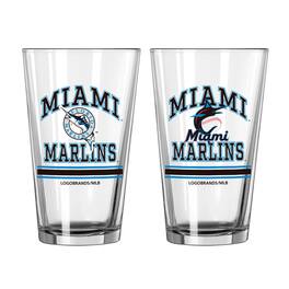 Logo Brands - Miami Marlins 16oz. Pint Glass Two Pack - Multicolor