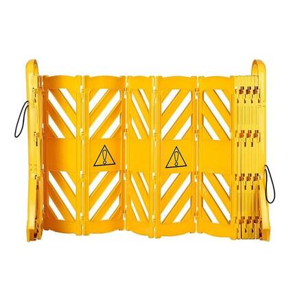 Front. Alpine Industries - Safety Fence Barrier, 13 ft. Expandable Mobile High Visibility Bilingual, Traffic Barricade - Yellow.