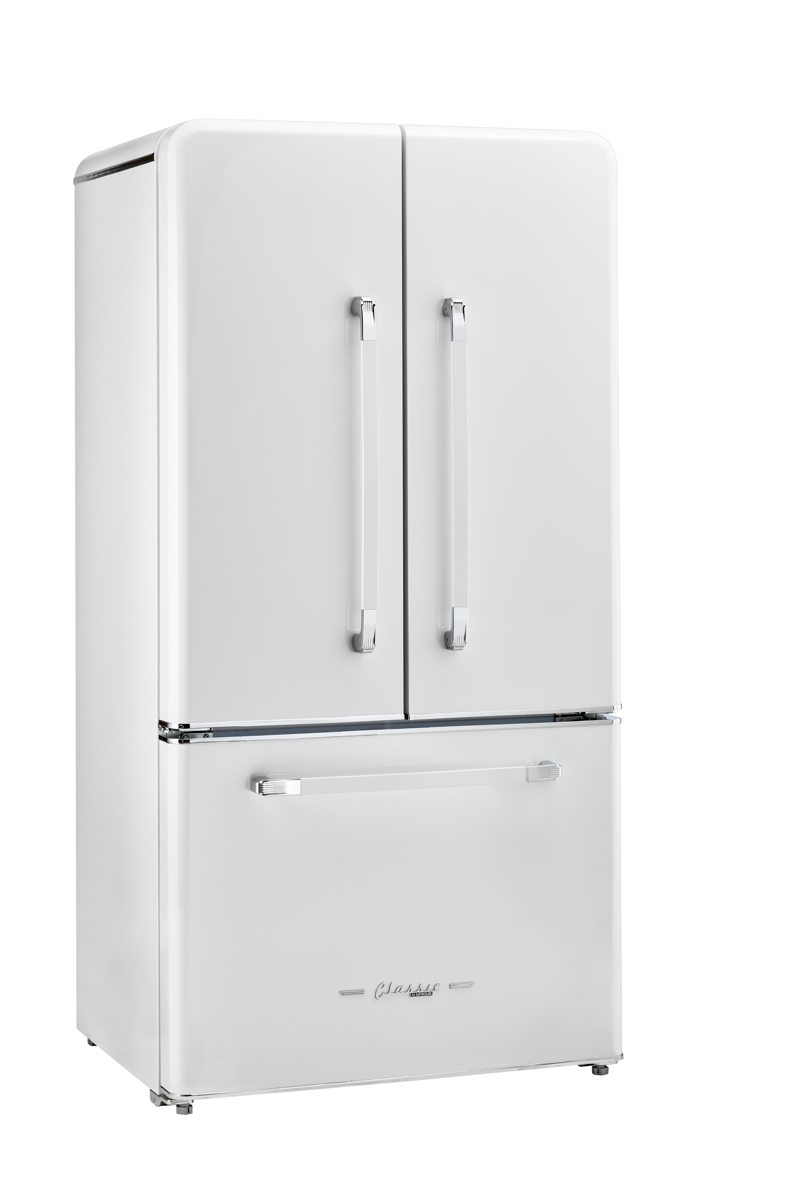 Angle. Unique Appliances - Classic Retro 36-inch 21 cu.ft. Counter Depth French Door Refrigerator - Marshmallow White.
