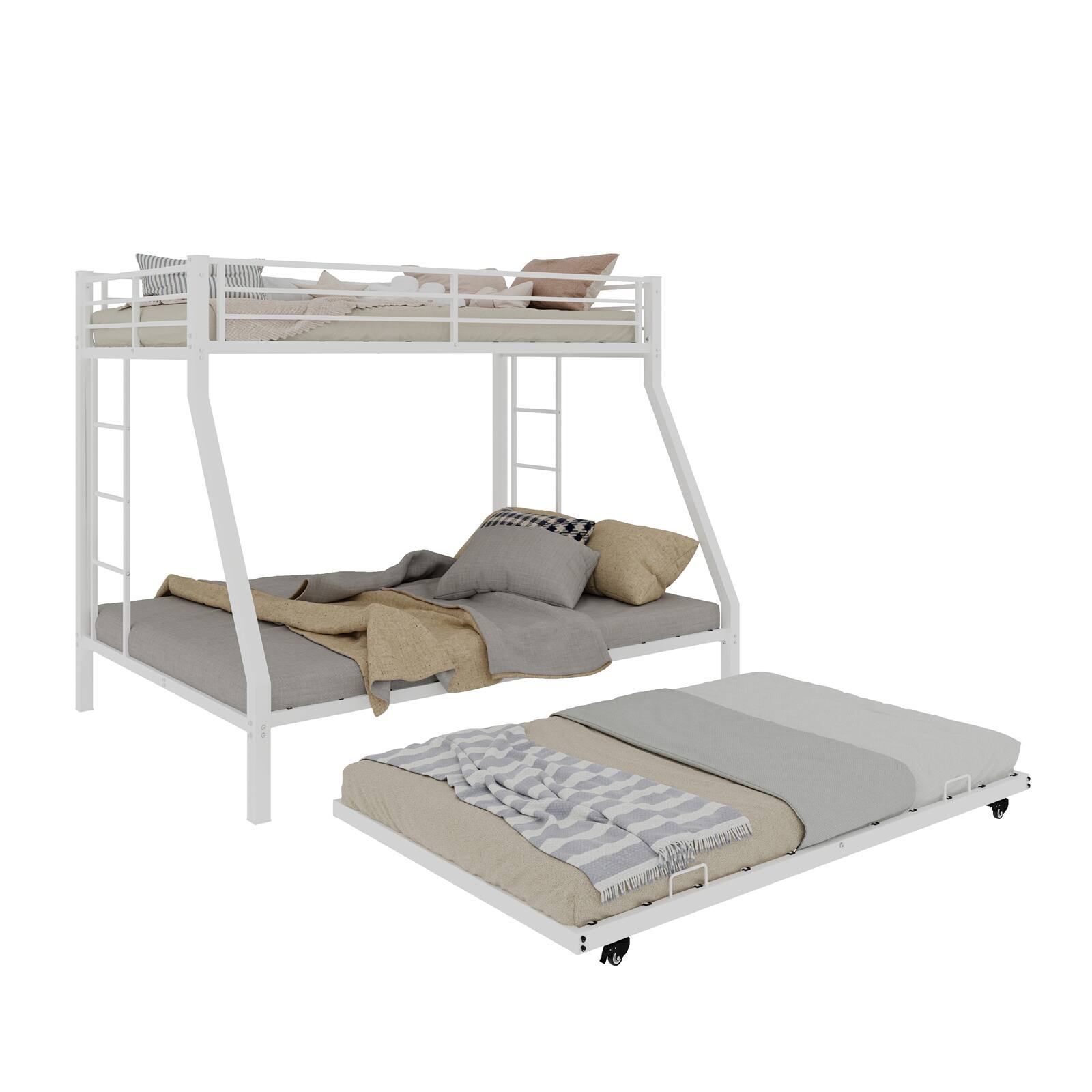 Alt View 9. Loheer - Loheer Metal Triple Bunk Bed Twin Over Full with Twin Trundle White Steel Frame Heavy Duty - White.