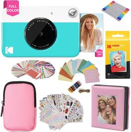 Kodak - Printomatic Instant Camera Gift Bundle with Soft Case, 20 Zink Sheets, Album & More - Blue