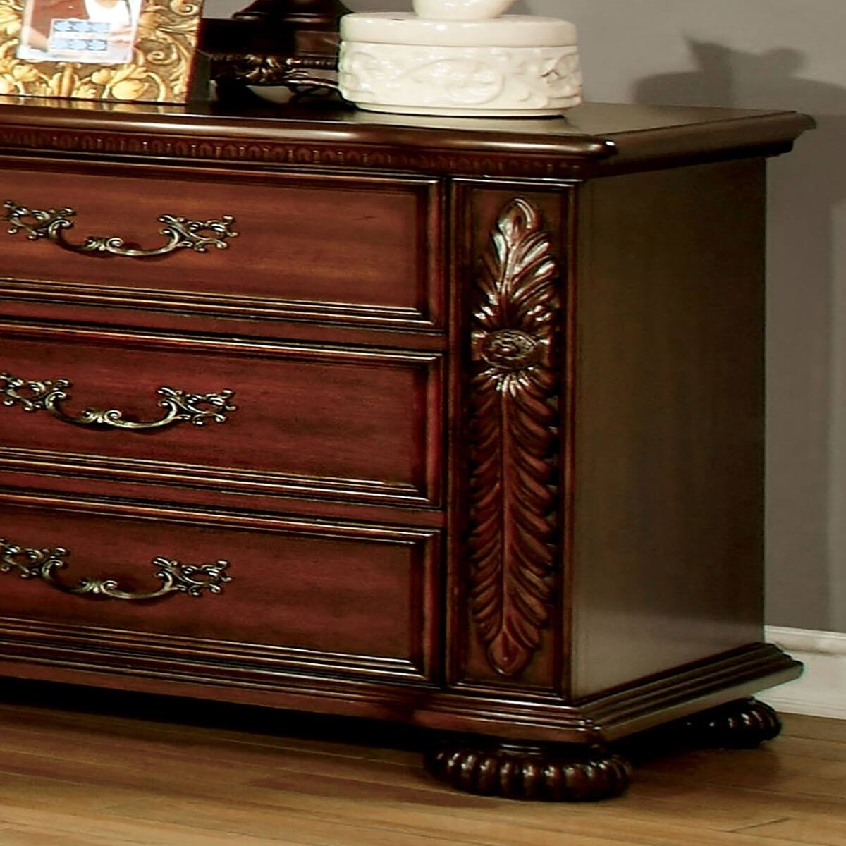 Left. Loheer - Loheer Solid Wood Nightstand Brown Cherry Three Drawer Bedside Table - Brown.