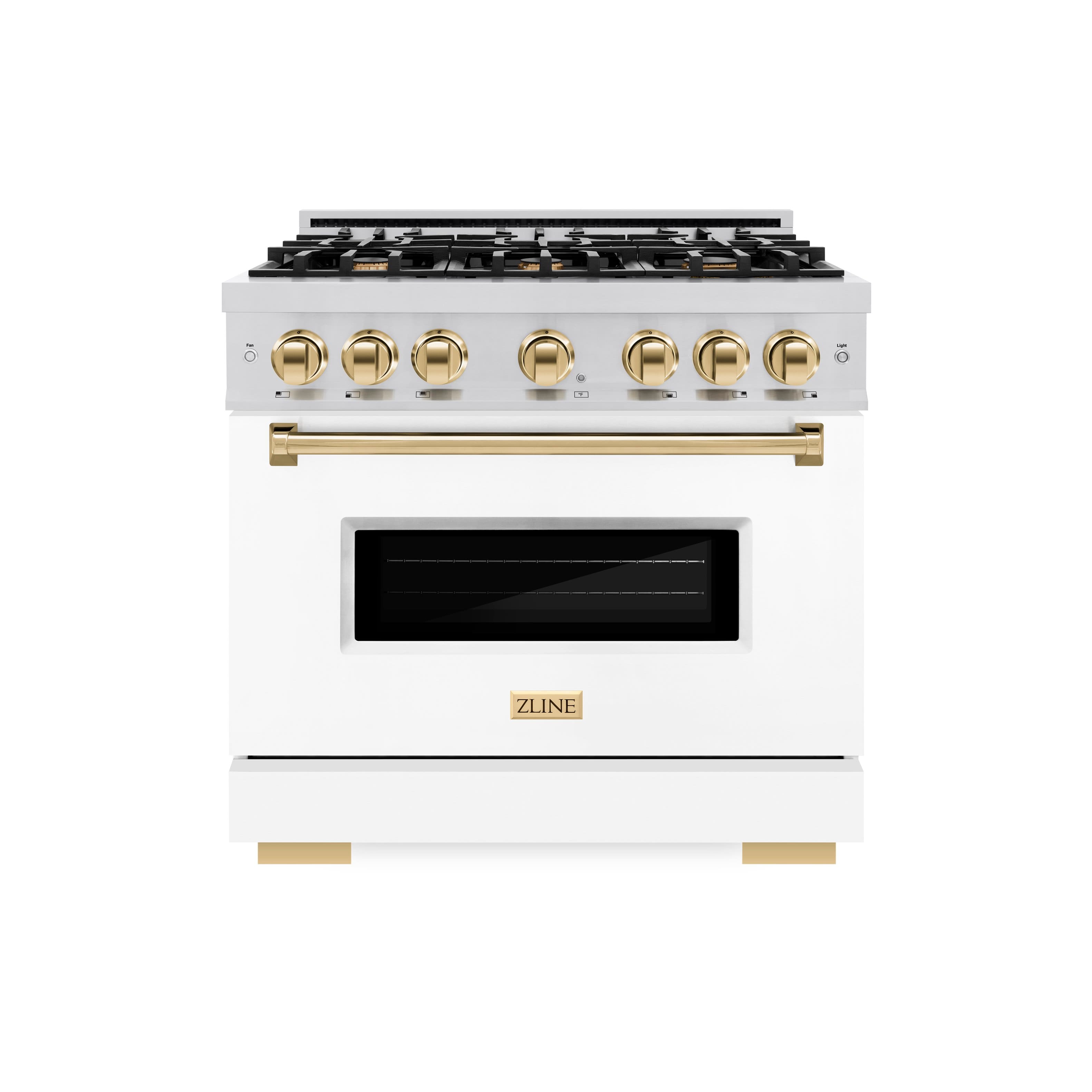 Front. ZLINE - ZLINE Autograph 36" Classic Gas Range w/ 6 Burners & White Door w/ Gold Accents (CGRZ-WM-36-G) - White.
