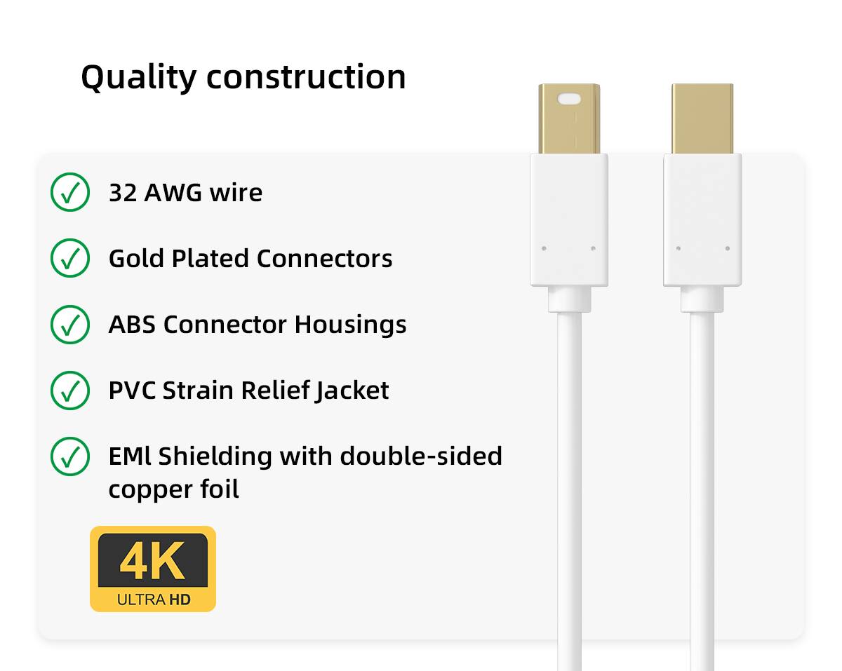 Quality construction

- 32 AWG wire
- Gold Plated Connectors
- ABS Connector Housings
- PVC Strain Relief Jacket
- EMI Shielding with double-sided copper foil

4K ULTRA HD