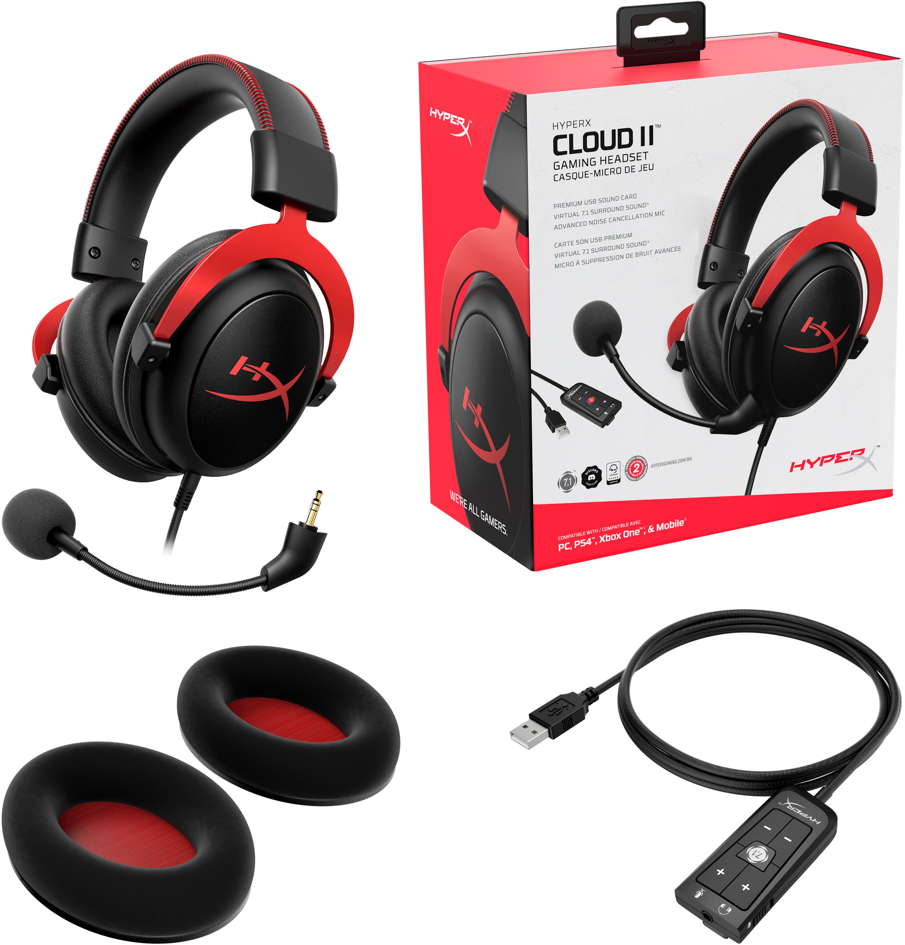 HyperX Cloud II Gaming Headset with 7.1 Virtual Surround 4P5E0AA New F/S  Red