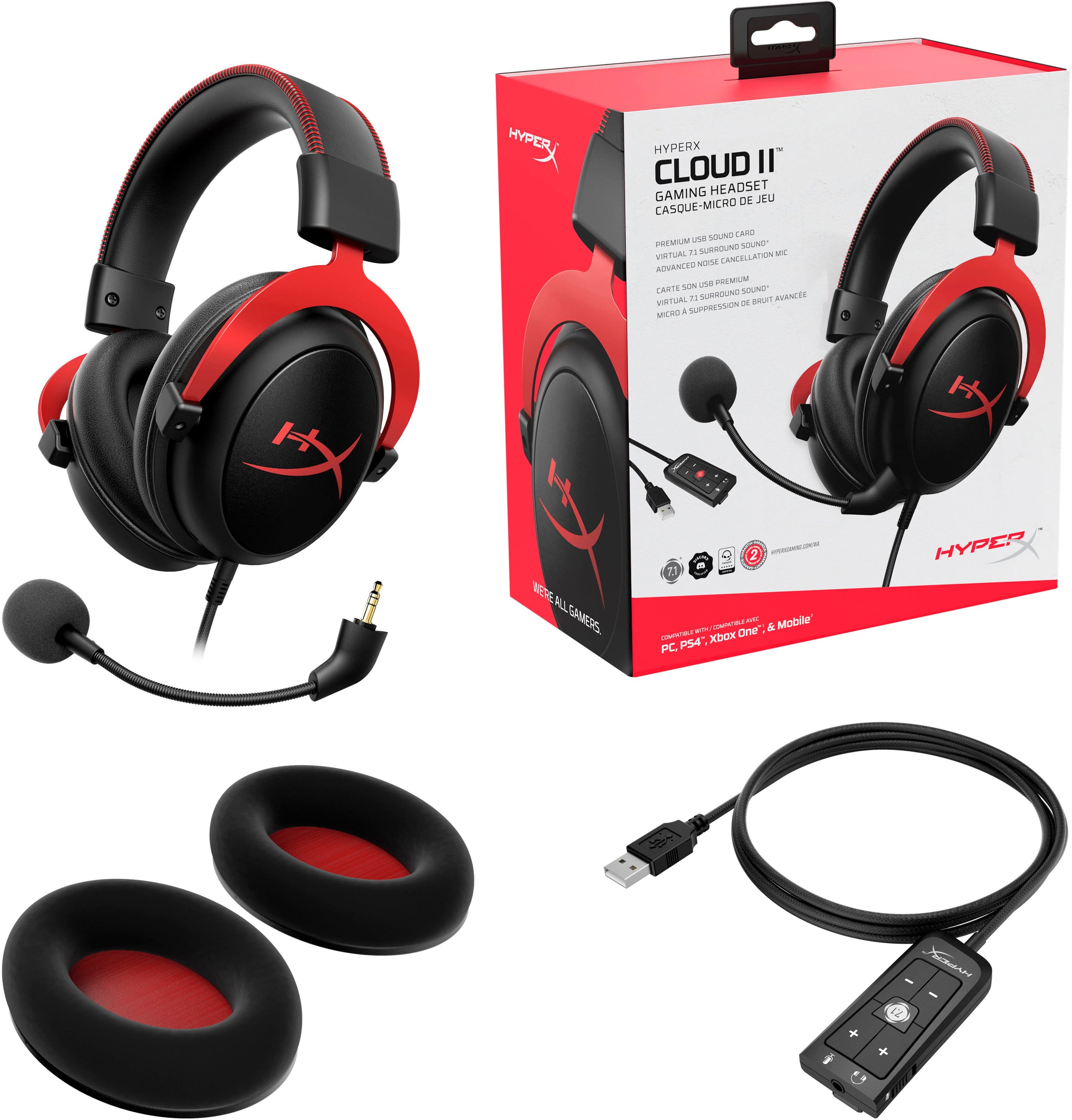 Best Buy: HyperX Cloud II Wired Gaming Headset for PC, Xbox XS, Xbox One,  PS5, PS4, Nintendo Switch, and Mobile Black/Red 4P5M0AA/KHX-HSCP-RD