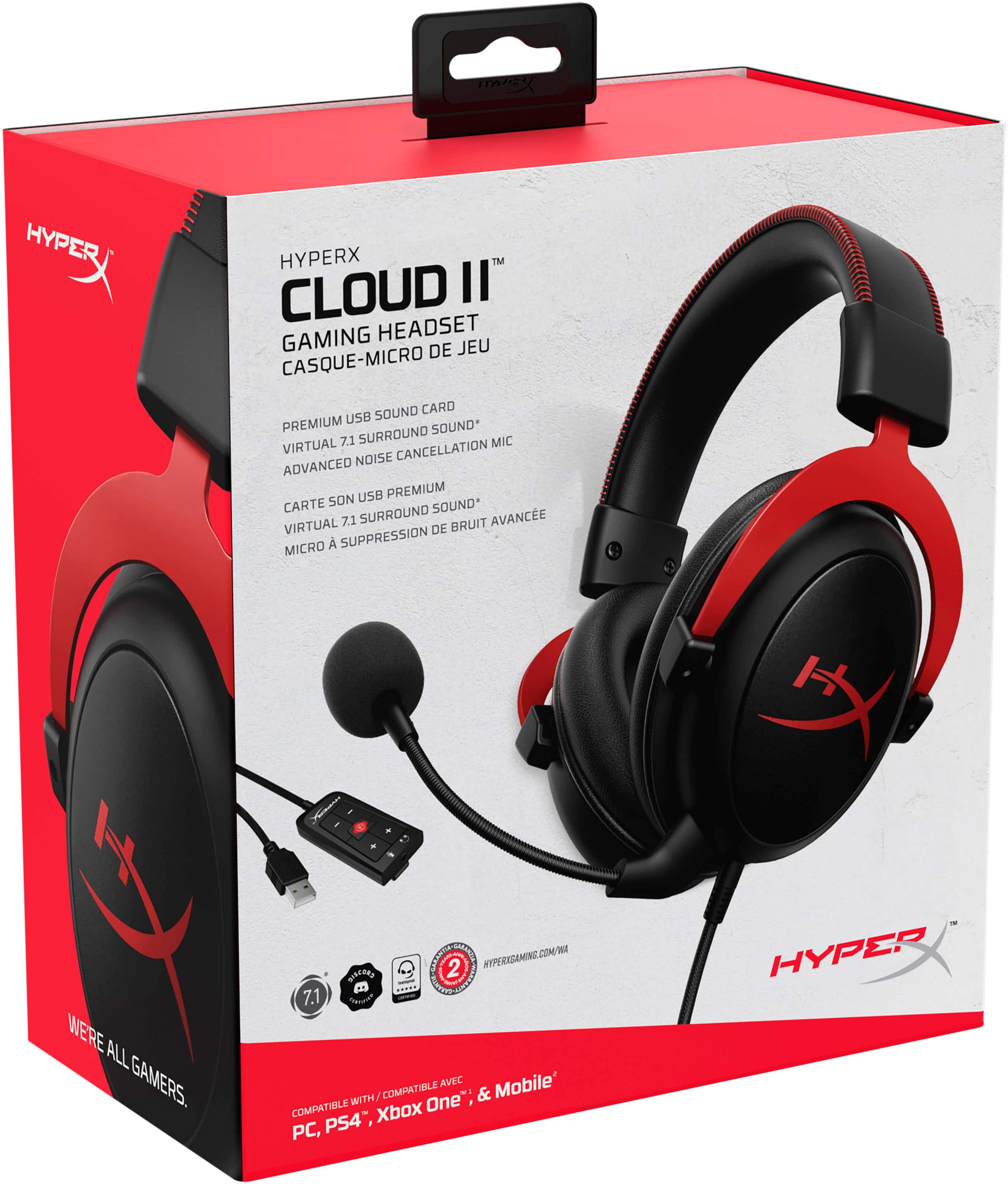 Alt View 14. HyperX - Cloud II Wired Gaming Headset for PC, Xbox X|S, Xbox One, PS5, PS4, Nintendo Switch, and Mobile - Black/Red.