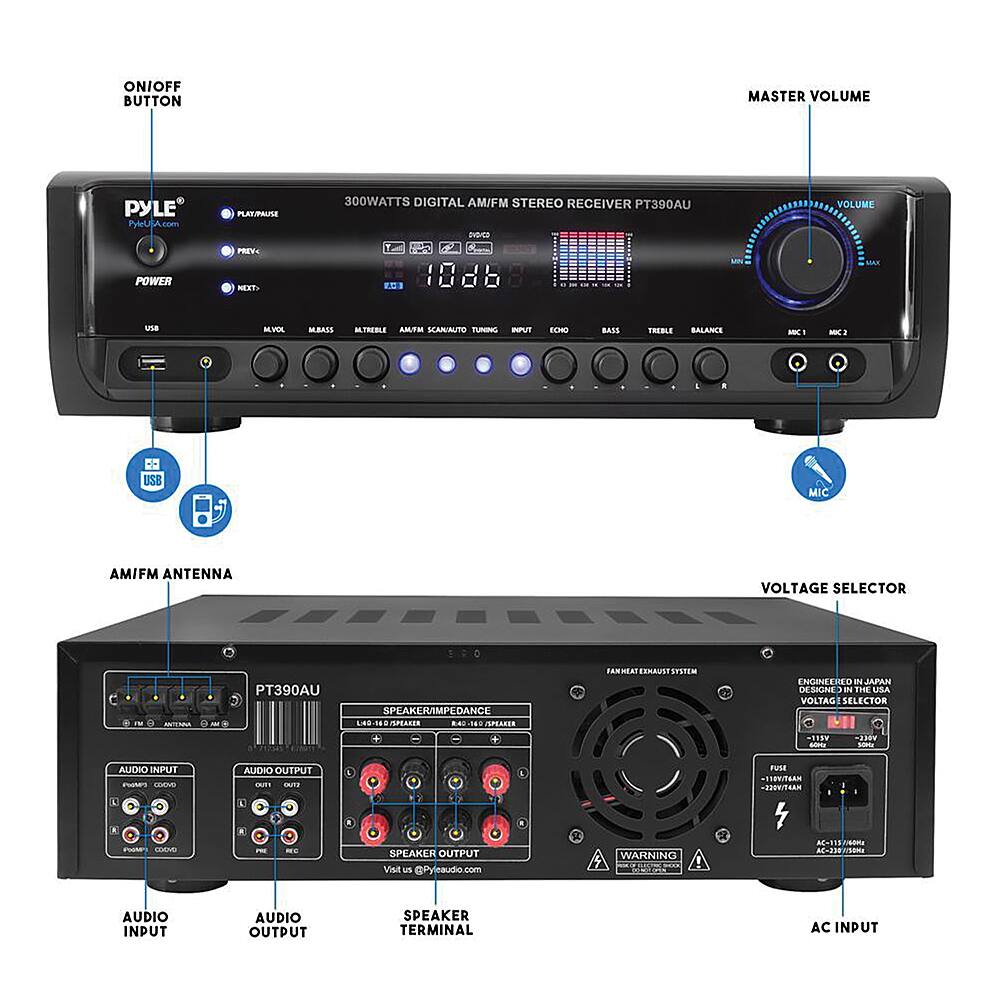 Alt View 11. PYLE - 300W 4-Ch. Stereo Receiver - Black.