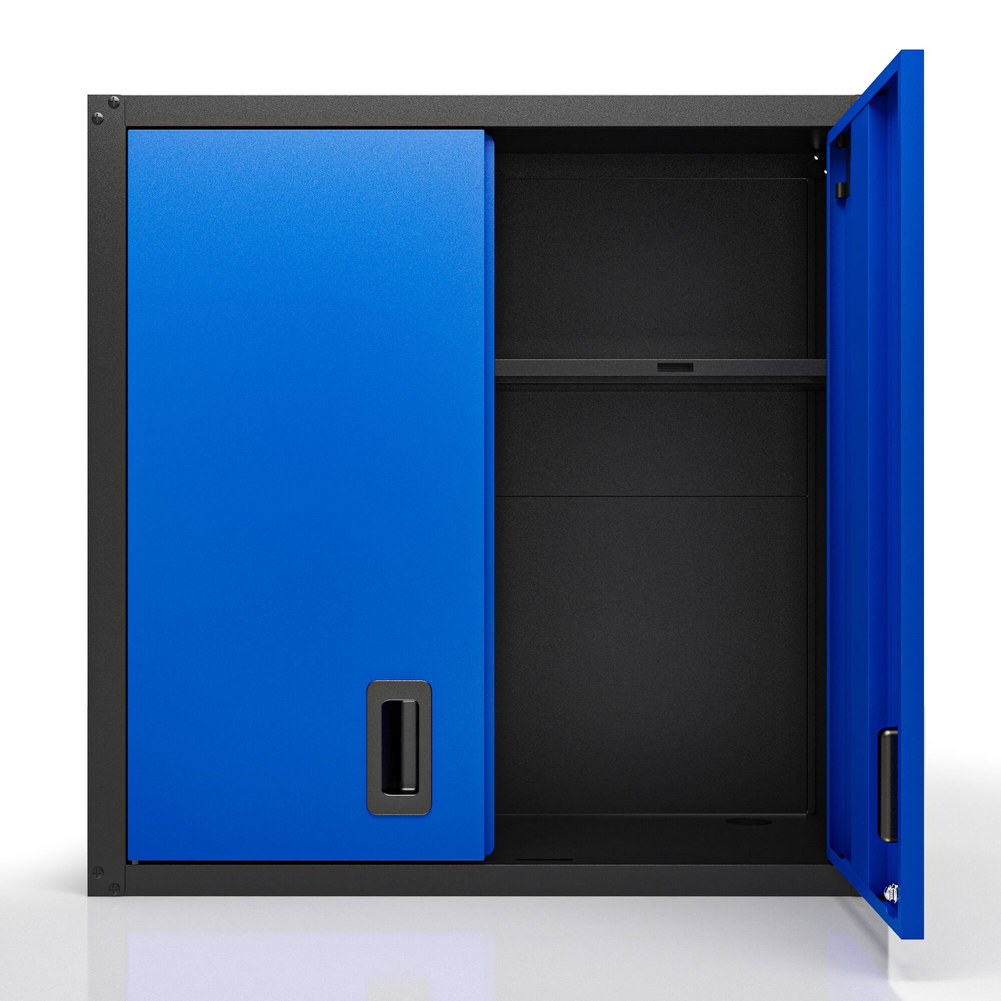 Alt View 8. TinyHomie - Wall Mounted Lockable Metal Storage Cabinet with Two Doors and One Shelf for Garage Utility Room in Blue - Blue+Black.