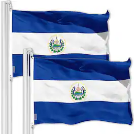 G128 - 2-Pack El Salvador Flag, 3 x 5 ft Printed 150D Polyester with Brass Grommets - Assorted Colors