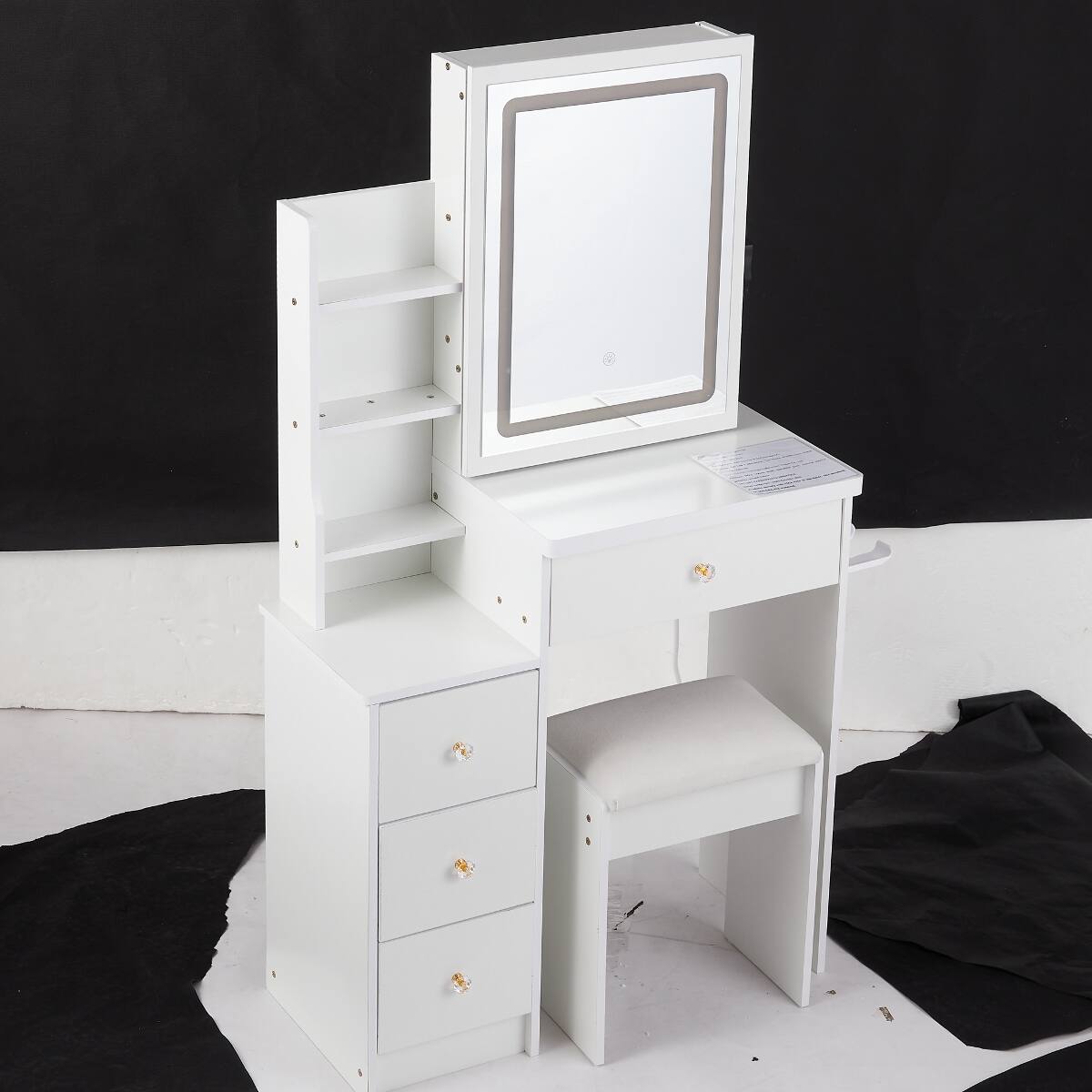 Loheer Small Bedroom Vanity Table with Tri Color LED Mirror and ...
