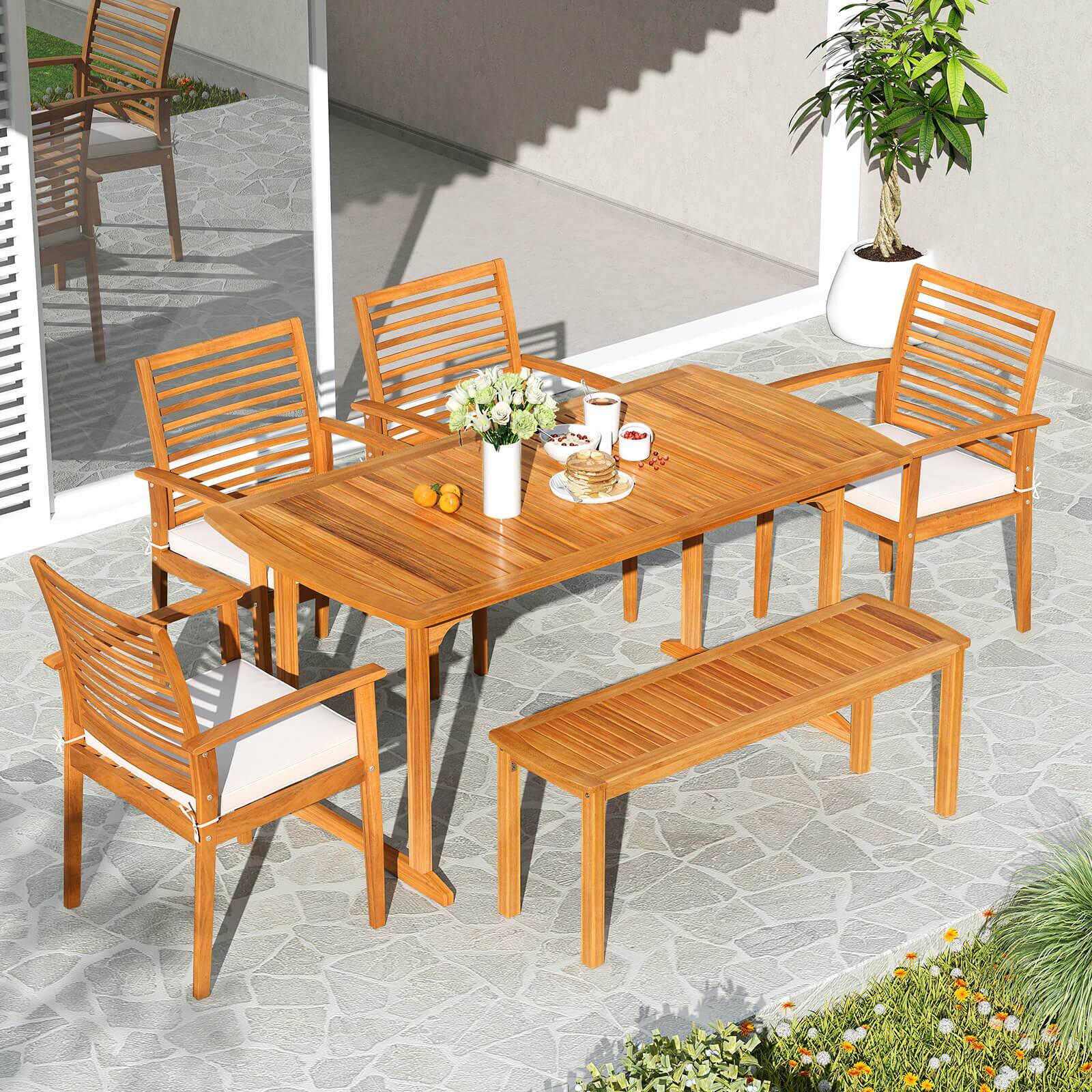 Alt View 4. Costway - Costway Acacia Wood Outdoor Bench 48" Long Patio Dining Bench with Slatted Seat for Garden - Orange.