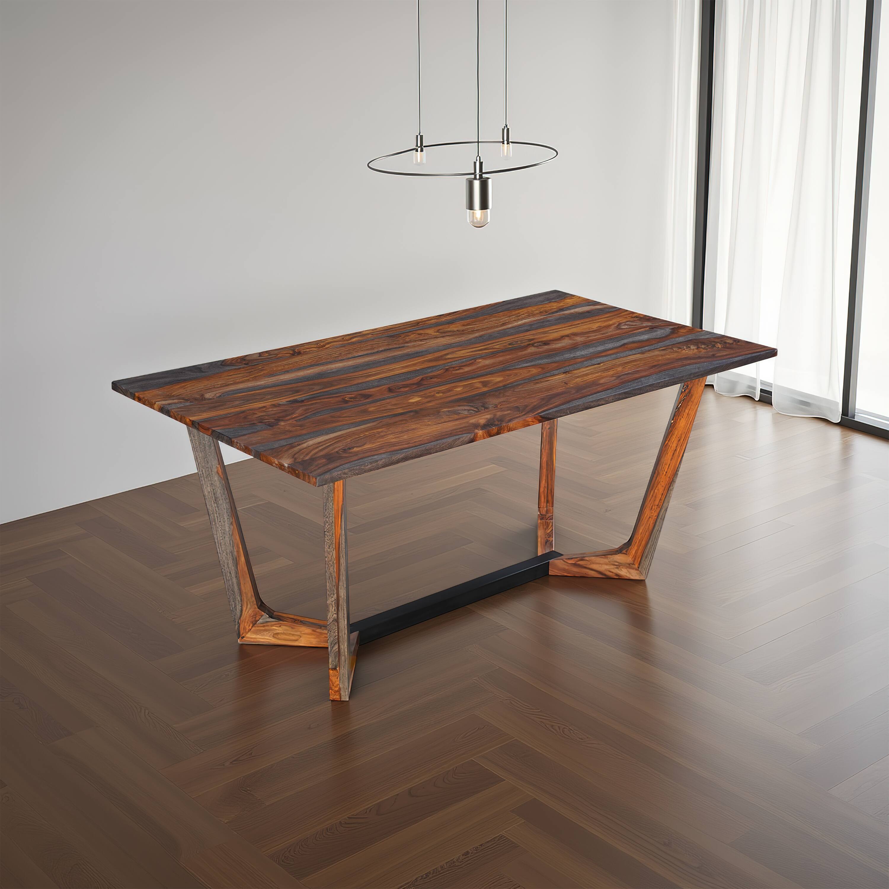 Alt View 7. Manhattan Lane - Myra 6 Seater Dining Table, 67" Rectangular Top in Walnut Brown and Antique Gray Sheesham Wood - Brown, Black.