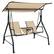 Front. Costway - Costway 2-Seat Outdoor Patio Swing Adjustable Canopy Tempered Glass Table Top Cup Holder - Beige.