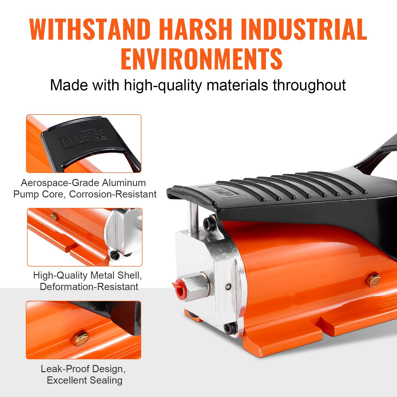 WITHSTAND HARSH INDUSTRIAL ENVIRONMENTS  
Made with high-quality materials throughout  

Aerospace-Grade Aluminum Pump Core, Corrosion-Resistant  
High-Quality Metal Shell, Deformation-Resistant  
Leak-Proof Design, Excellent Sealing