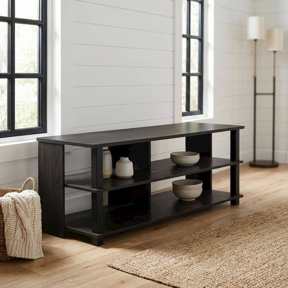 Alt View 1. FurniFact - Wooden 3-Tier TV Stand, TVs up to 50 inches, Espresso/Black finish, spacious - Black.