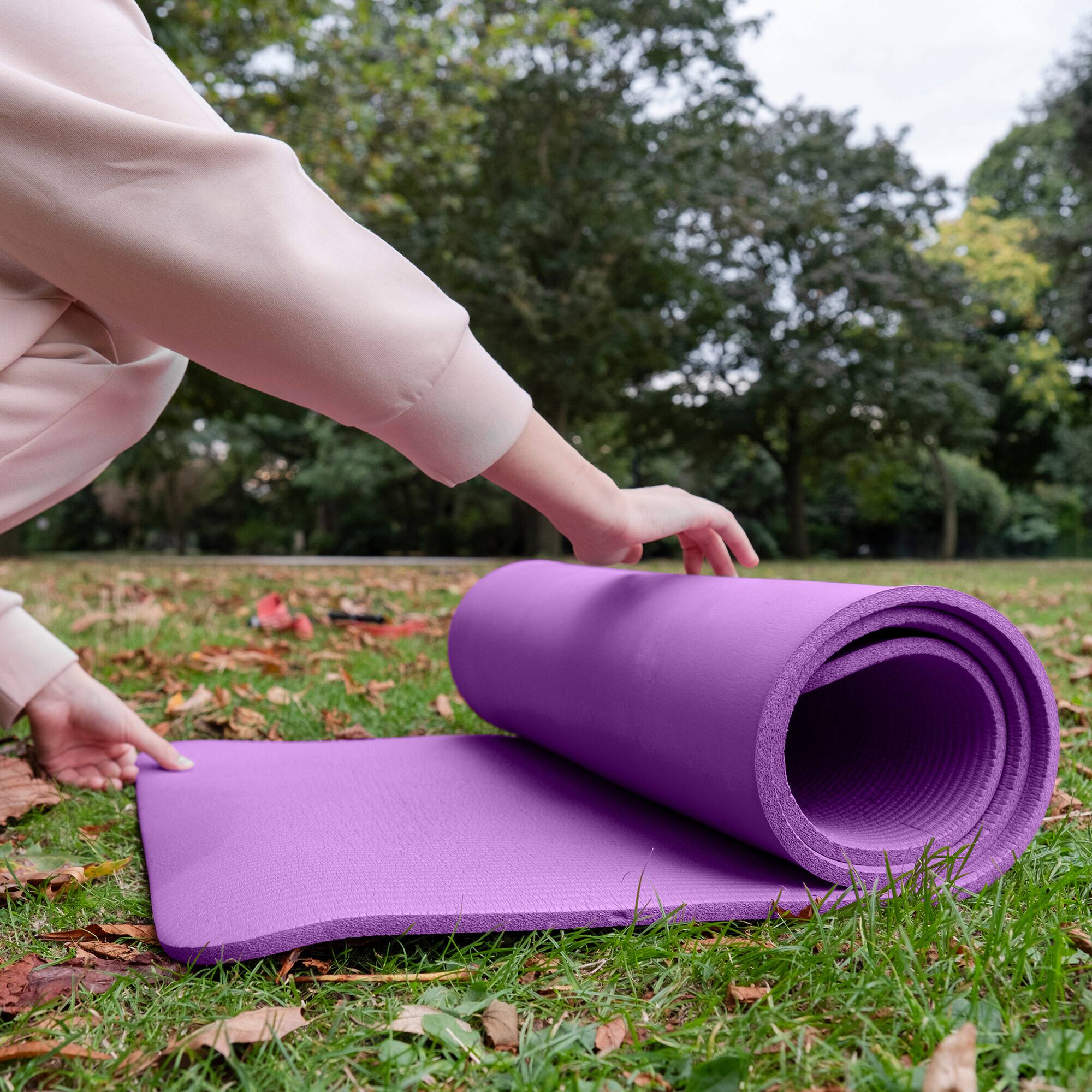 Alt View 4. BalanceFrom Fitness - BalanceFrom Fitness GoCloud 1" Thick Exercise Yoga Mat w/Carry Strap, Purple - Purple.