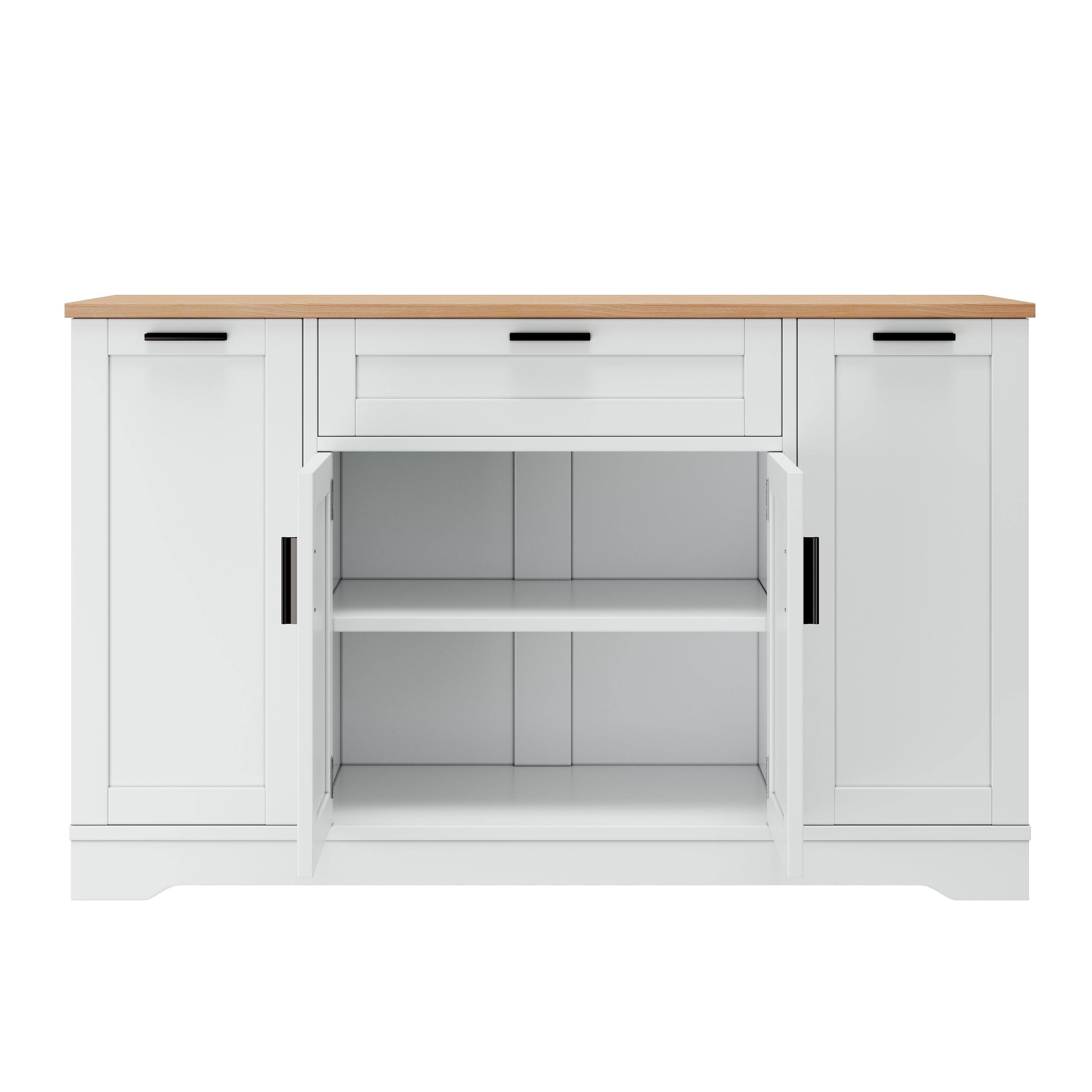 Alt View 2. Forest'nSky - Multi-Functional Kitchen Island, Extendable Dining Table with Storage Shelves & Pull-Out Rack, White - White.