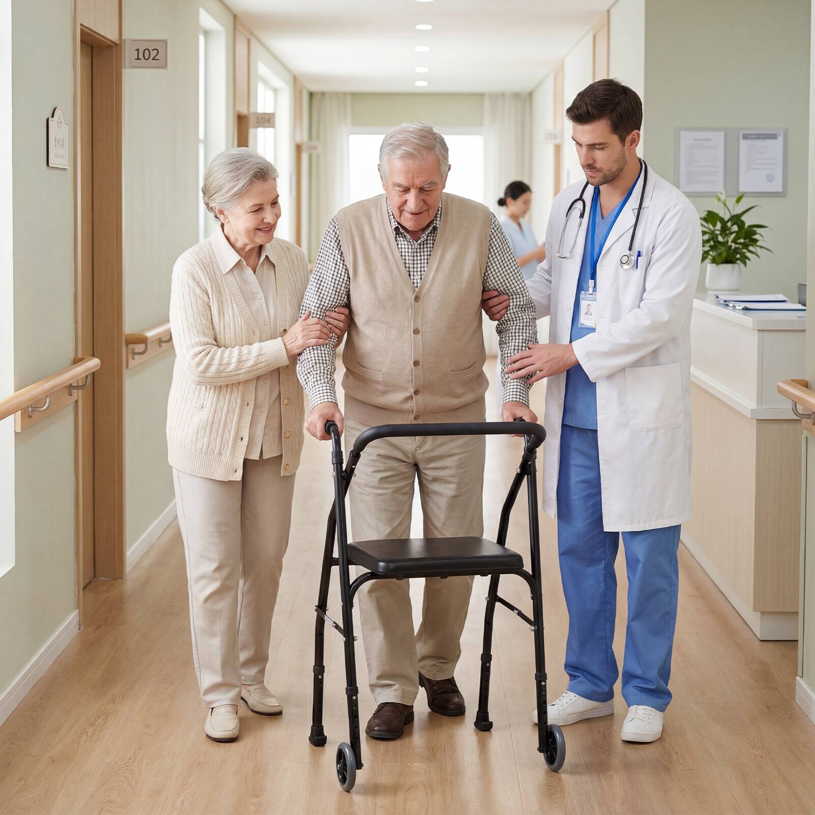 Alt View 1. Costway - Costway Folding Walker for Seniors, Lightweight Aluminum Mobility Walker with 2 Wheels - Black.