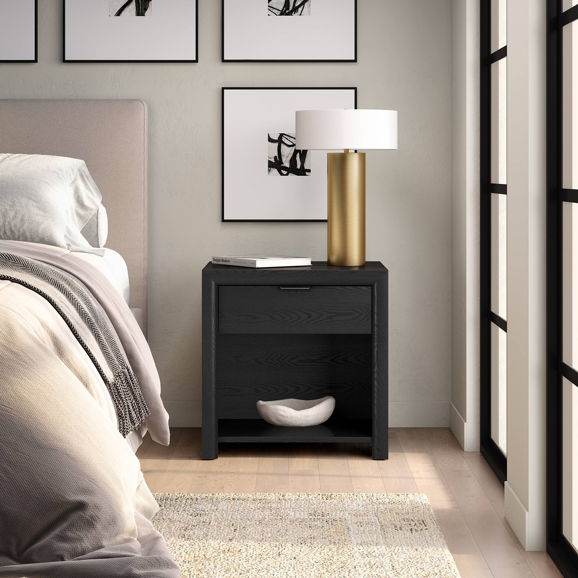 Alt View 3. Hudson&Canal - Clara 24" Rectangular Nightstand in Black Grain - Black.