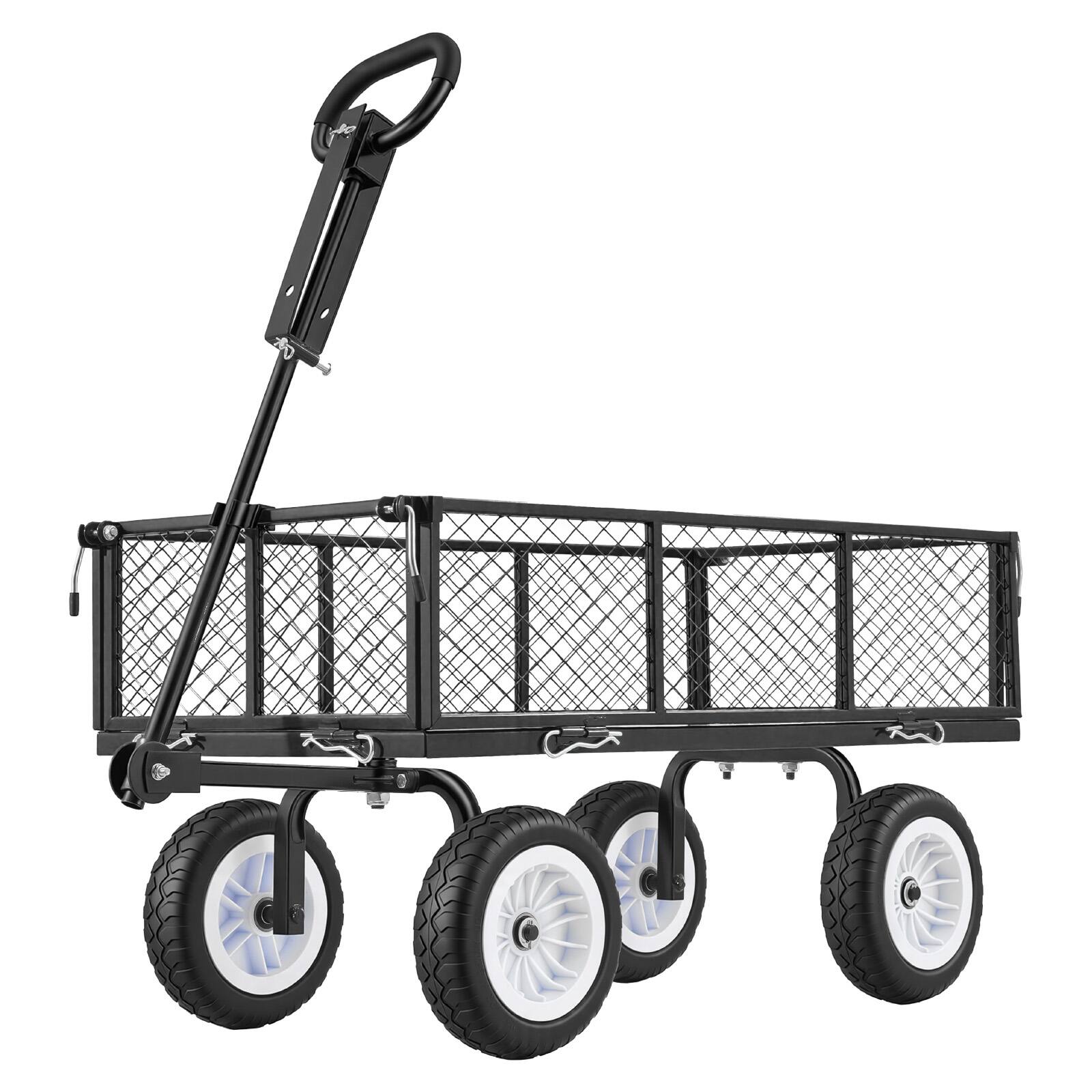 Alt View 5. VEVOR - Garden Cart, 900 LBS, Heavy Duty Steel Yard and Garden Utility Wagon with 10-Inch Tires, Outdoor Gardening Stool - Black.
