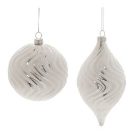 BreeBe - Ivory Wavy Glass Ornament (Set of 6) - Silver