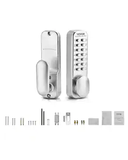 VEVOR - Mechanical Keyless Entry Door Lock, 14 Key Mechanical Door Lock, Mechanical Keypad Door Knob, Single-Side Stainless - Silver