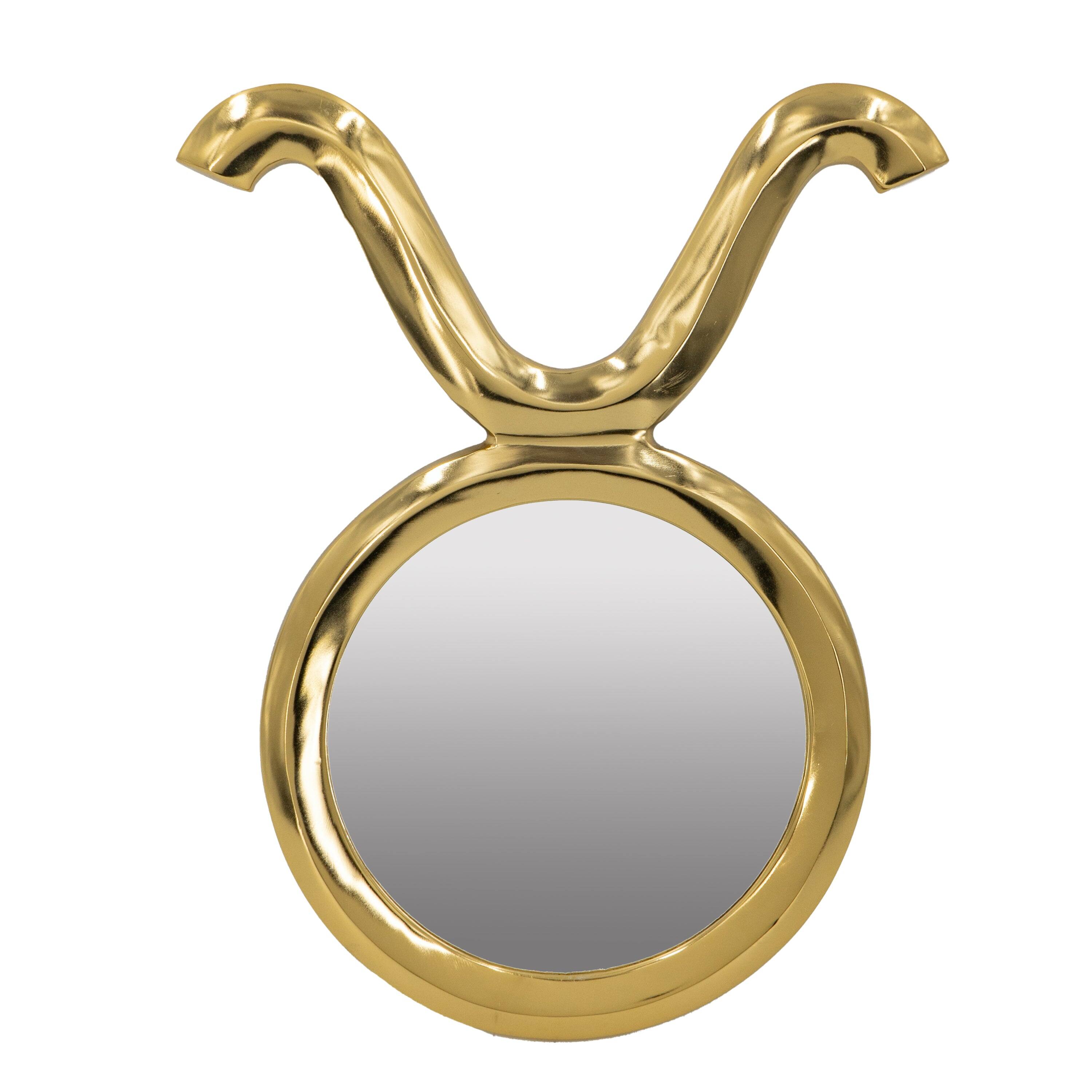 Angle. BreeBe - 12.5' x 16' Modern Gold Round Mirror with Aluminum Frame, Wall Decor for Entryway Living Room Hallway - Gold.