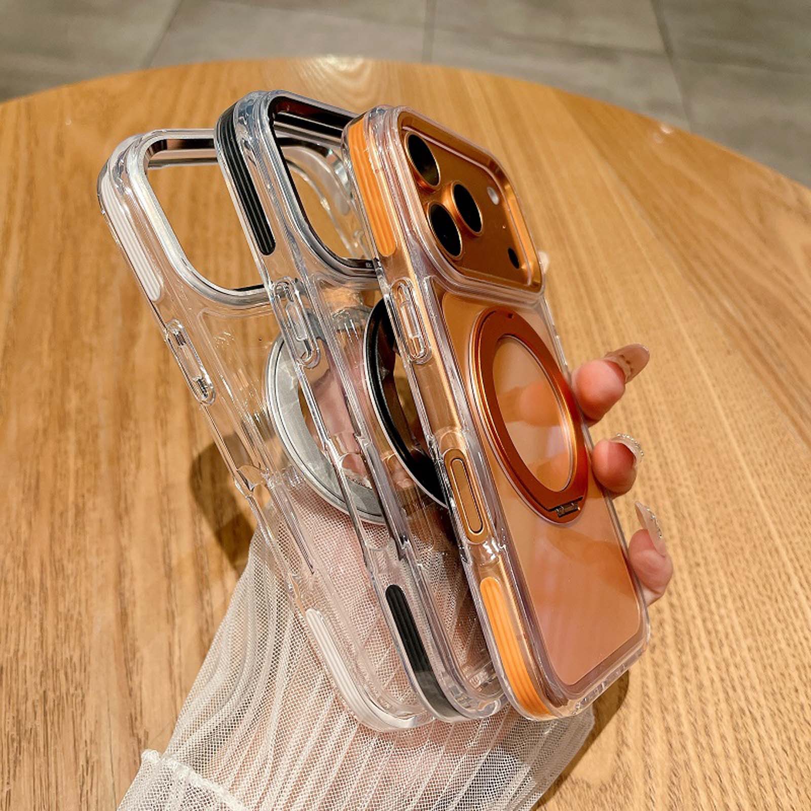 Back. Dteck - Clear Magnetic Case for Apple iPhone 17 Pro Max,with 360° Rotating Kickstand Slim Shockproof Cover,PC+TPU Hybrid Shell - Black.